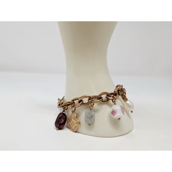 Chico's Charm Bracelet Gold Tone Chain Link Mixed Tone 8" New - Picture 1 of 7